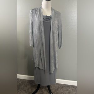 Connected apparel women’s size 16 dress gray with silver metallic jacket New